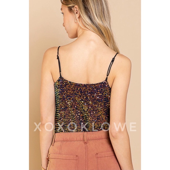 POL Bronze Iridescent Sequin Spaghetti Strap Cami Top - Picture 5 of 13